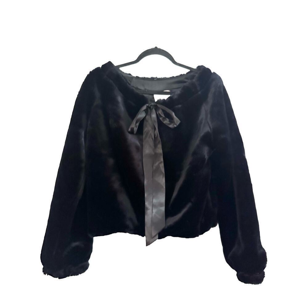 TRACY REESE Soft Fluffy Faux-Fur Dress Evening Satin Bow Jacket Coat - Medium